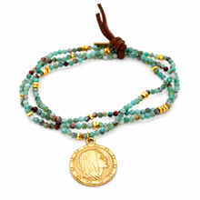 Load image into Gallery viewer, Stretch 3 Strand Mini Faceted Phoenix Stone Bracelet French Religious Medal- FMB15
