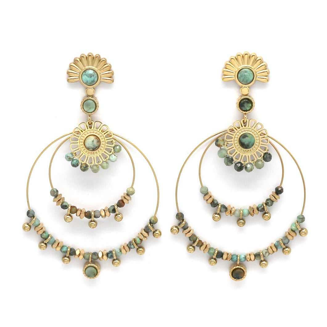 African Turquoise Delicate Double Hoop Fan Earrings -French Flair Collection-