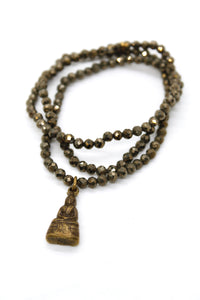 Pyrite Stretch Necklace with Small Buddha -Buddha Collection-