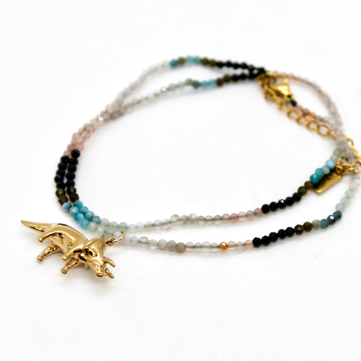 Museum Dinosaur Mini Stone Gold Charm Necklace