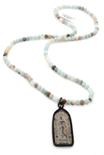 Load image into Gallery viewer, Amazonite Stretch Short Necklace or Bracelet with Reversible Buddha Charm -The Buddha Collection- NS-AZ-302
