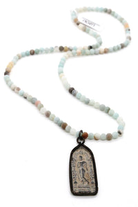Amazonite Stretch Short Necklace or Bracelet with Reversible Buddha Charm -The Buddha Collection- NS-AZ-302
