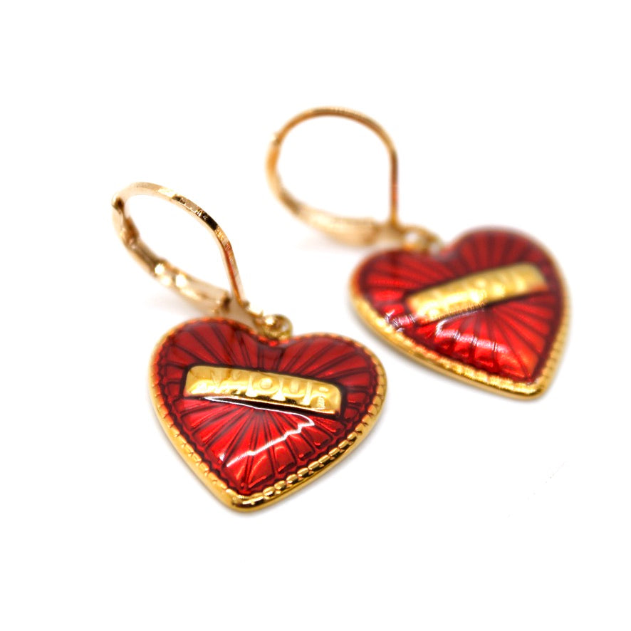 Amour Heart Red Earrings - E9-109