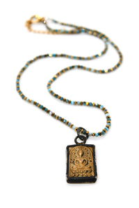 Faceted Apatite Stone Necklace with Small Buddha -Buddha Collection-