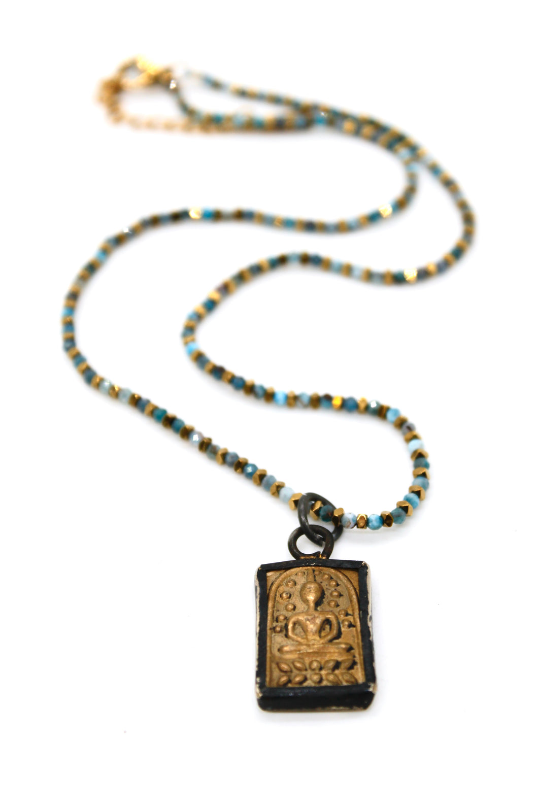 Faceted Apatite Stone Necklace with Small Buddha -Buddha Collection-