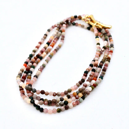 Delicate Faceted Mini Semi Precious Stone Alashan Agate Beaded Necklace - N9-103