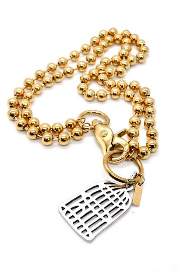 Convertible Short or Long Gold Ball Chain with Bird Cage -N2-885GD