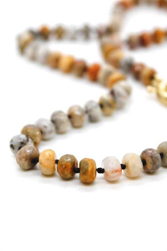 Hand-Knotted Short Faceted Crazy Agate Beaded Necklace - NLS-CLA
