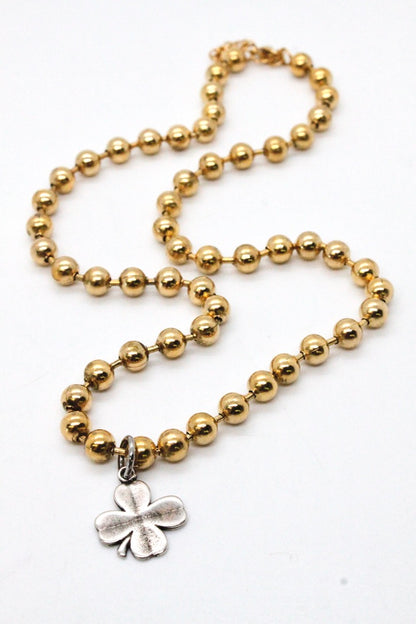 Single Gold Plate Ball Chain Necklace with Small Shamrock Charm N2-S892g-The Classics Collection-