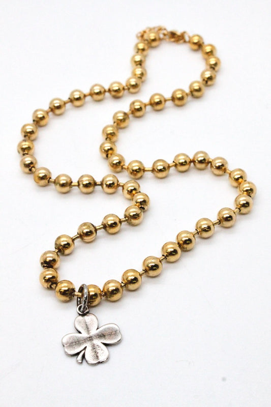 Single Gold Plate Ball Chain Necklace with Small Shamrock Charm N2-S892g-The Classics Collection-