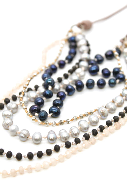 Semi Precious Stone Multi Strand Short Necklace - NLS-Chicory