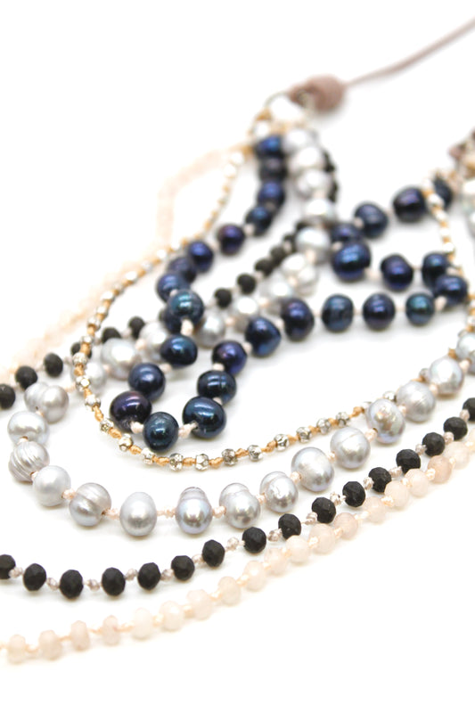 Semi Precious Stone Multi Strand Short Necklace - NLS-Chicory