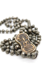 Load image into Gallery viewer, Peanut Shaped Brass Amulet on Pyrite Knotted Necklace
