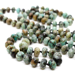 Hand-Knotted Long African Turquoise Rondelle Bead Necklace