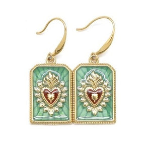 Enamel Heart Flame Earrings in Blue - E4-243B