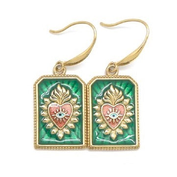 Enamel Heart Flame Earrings in Blue - E4-243C