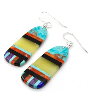 Turquoise Navajo American Indian Mosaic Earrings on Sterling Silver