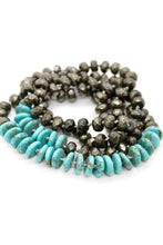 Load image into Gallery viewer, Hand-Knotted Thin Turquoise and Pyrite Beaded Necklace - NL-PYT
