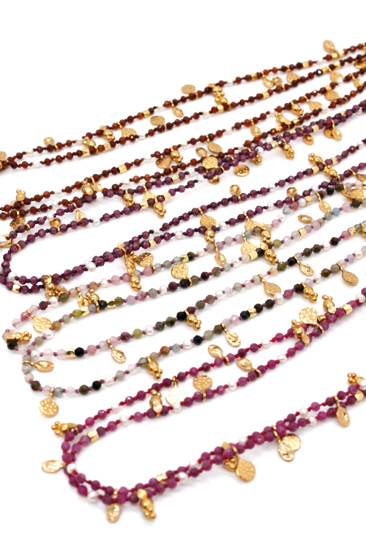 Tourmaline and Pearl Gold Mini Coin Wrap Necklace - N2-2616B