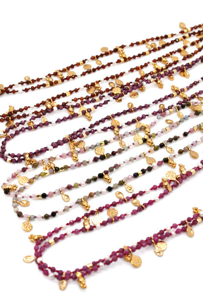 Tourmaline and Pearl Gold Mini Coin Wrap Necklace - N2-2616B