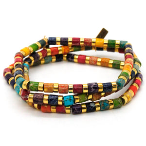 Multi Color Semi Precious Stone and Gold Stretch Stone Bracelet -Stone Collection-