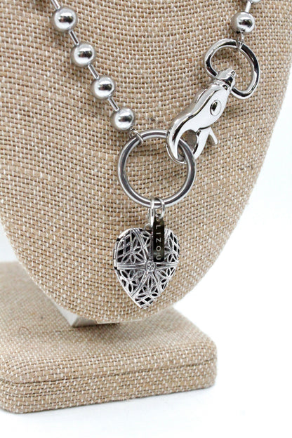 Dark Heart Locket Charm Necklace Single Silver Chain Claw Clasp