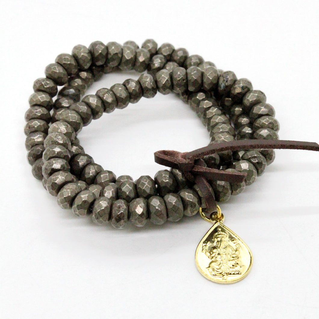 Stretch Pyrite Gold Buddha Charm Bracelet -Buddha Collection-