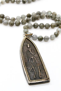 Long Labradorite Hand Knotted Necklace with Beautiful Buddha Charm -The Buddha Collection- NL-LB-105
