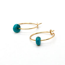 Load image into Gallery viewer, Mini Turquoise and Gold Hoop Earrings E7-008 -Stone Collection-
