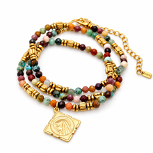 Load image into Gallery viewer, Colorful Semi Precious Stone Necklace Religious French Medal - FMN01B
