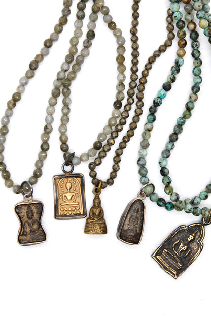 African Turquoise Stretch Necklace with Small Buddha -Buddha Collection-