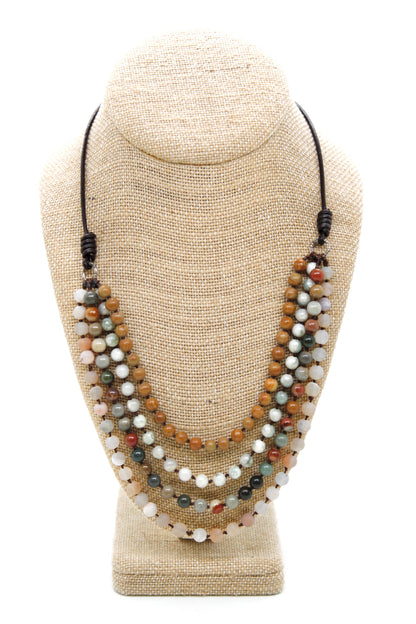 Semi Precious Stone Multi Strand Short Necklace - NLS-M40