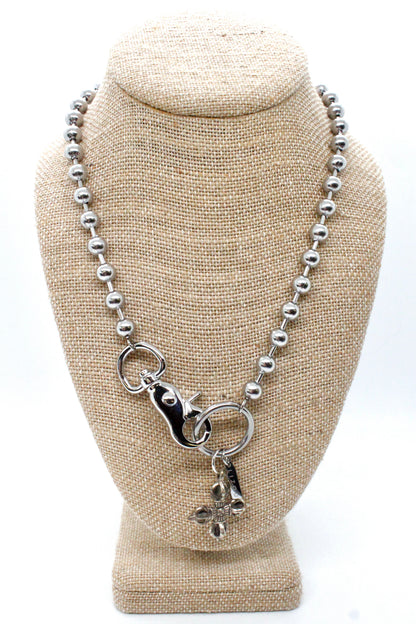 Silver Lucky Cross Necklace Single Silver Chain Claw Clasp