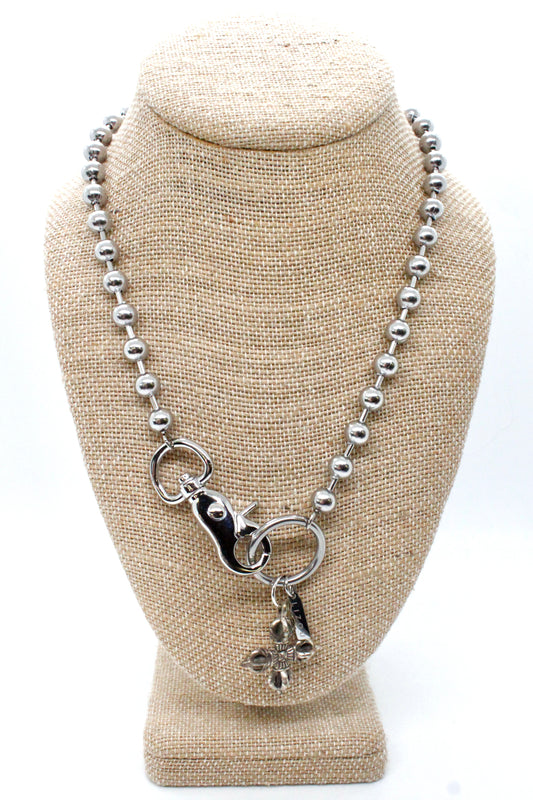 Silver Lucky Cross Necklace Single Silver Chain Claw Clasp