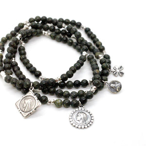 Semi Precious Stone Mini Bracelet with Sterling Saint Charm -French Medals Collection-