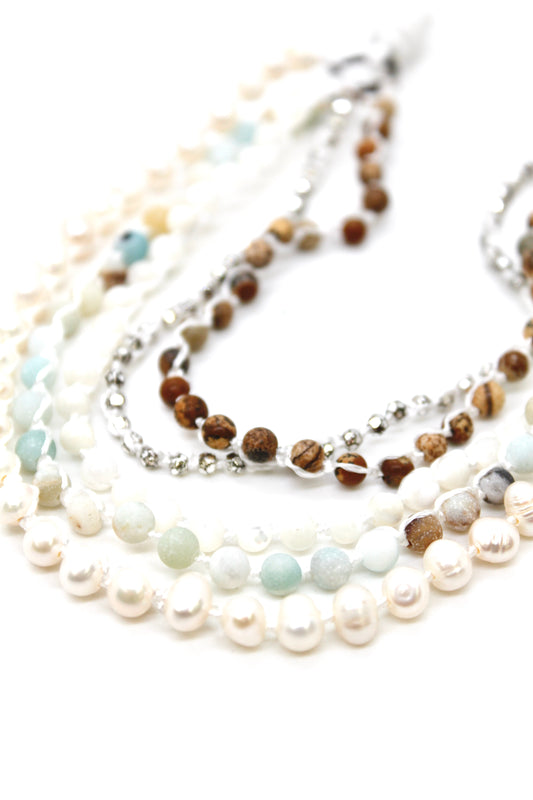 Semi Precious Stone Multi Strand Short Necklace - N4-024
