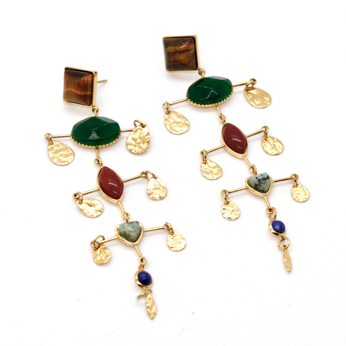Museum Style Artsy Semi Precious Stone Mobile Earrings - E4-303