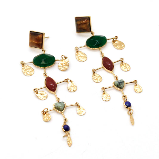 Museum Style Artsy Semi Precious Stone Mobile Earrings - E4-303