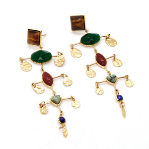 Museum Style Artsy Semi Precious Stone Mobile Earrings - E4-303