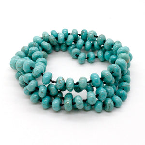 Hand-Knotted Long Turquoise Rondelle Bead Necklace