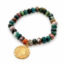 Load image into Gallery viewer, Stretch Indian Agate Bracelet French Religious Medal- FMB19C

