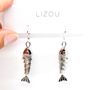 Articulated Gold Fish Silver Earrings - E4-267SL