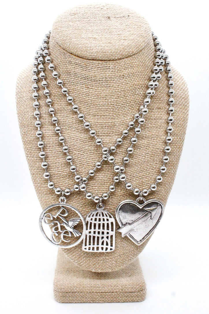 Single Silver Ball Chain Necklace with Silver Heart Arrow N2-S1012 -The Classics Collection-