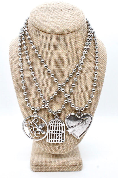 Single Silver Ball Chain Necklace with Silver Heart Arrow N2-S1012 -The Classics Collection-