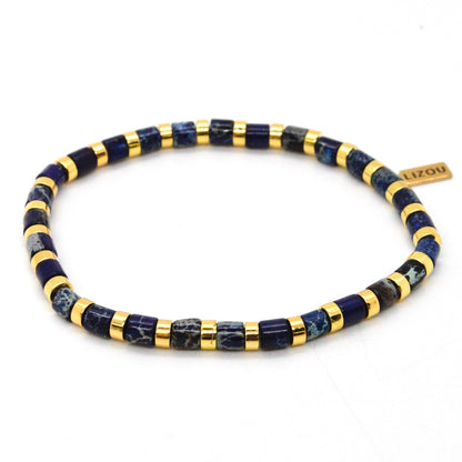 Navy and Gold Stretch Stone Bracelet -Stone Collection-