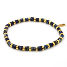 Load image into Gallery viewer, Navy and Gold Stretch Stone Bracelet -Stone Collection-
