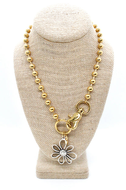 Open Daisy Outline Pendant Convertible Gold Chain Necklace