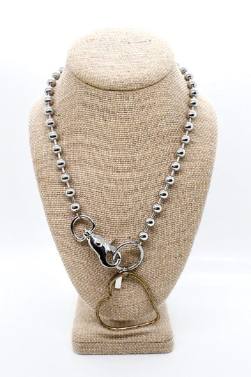 Brass Heart Outline Convertible Silver Chain Necklace