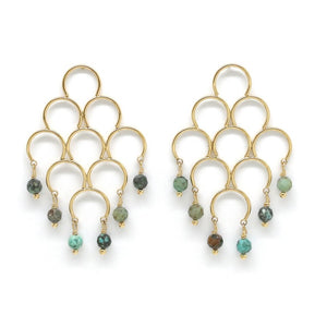 Mini African Turquoise 24K Gold Plate Chandelier Type Earrings -French Flair Collection- E4-122