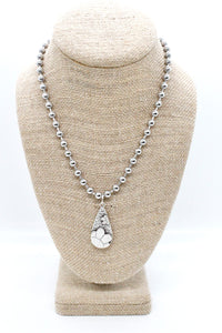 Flower Cutout Pendant Convertible Silver Chain Necklace